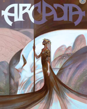 Beautiful artwork shows an elven banner wielder looking about her realm.